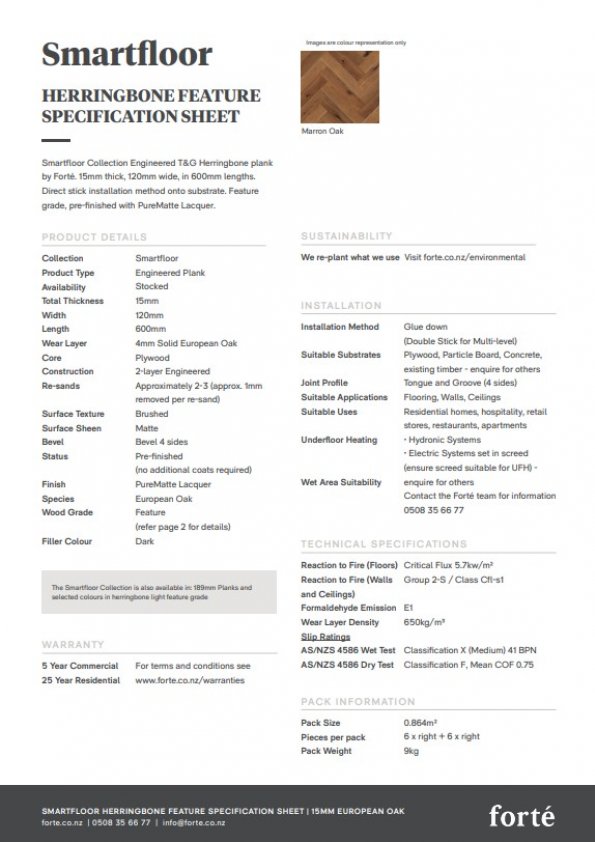 Smartfloor Herringbone Feature Specification Sheet