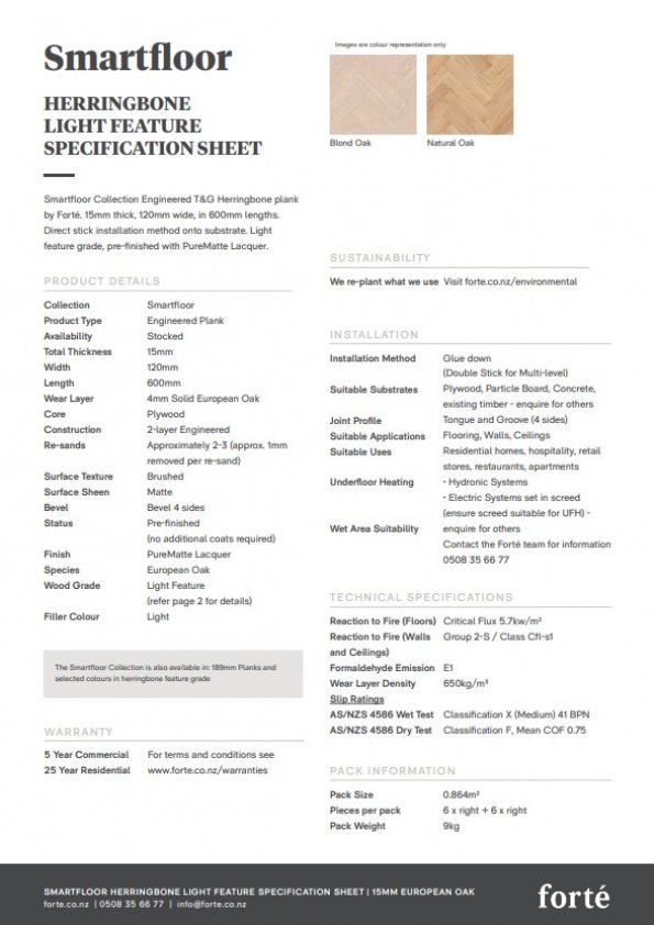 Smartfloor Herringbone Light Feature Specification Sheet